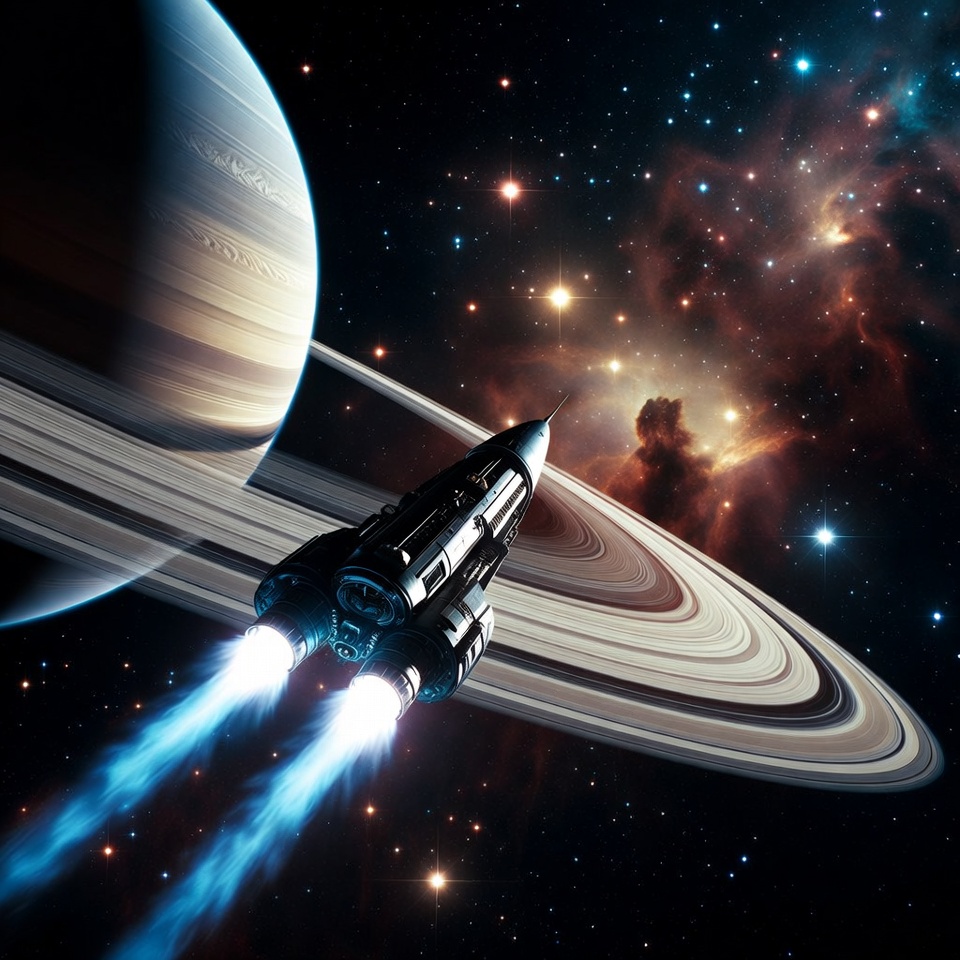 Spaceship Flying Past Saturn Spaceship Flying Past Saturn