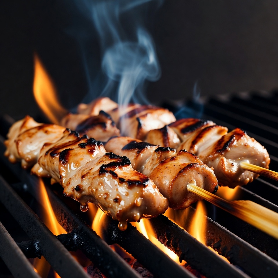 Chicken Skewers Grilling on BBQ Chicken Skewers Grilling on BBQ
