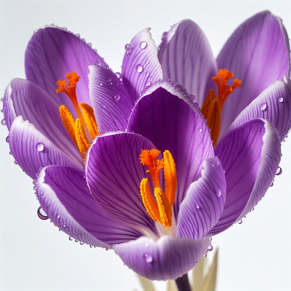 Purple Crocus Flower with Water Droplets Purple Crocus Flower with Water Droplets