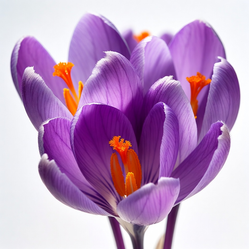 Purple crocuses with orange centers Purple crocuses with orange centers