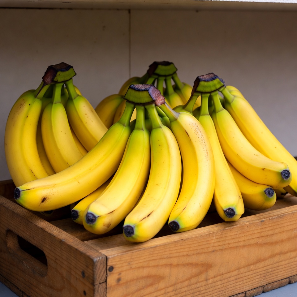 Fresh bananas in wooden crate Fresh bananas in wooden crate