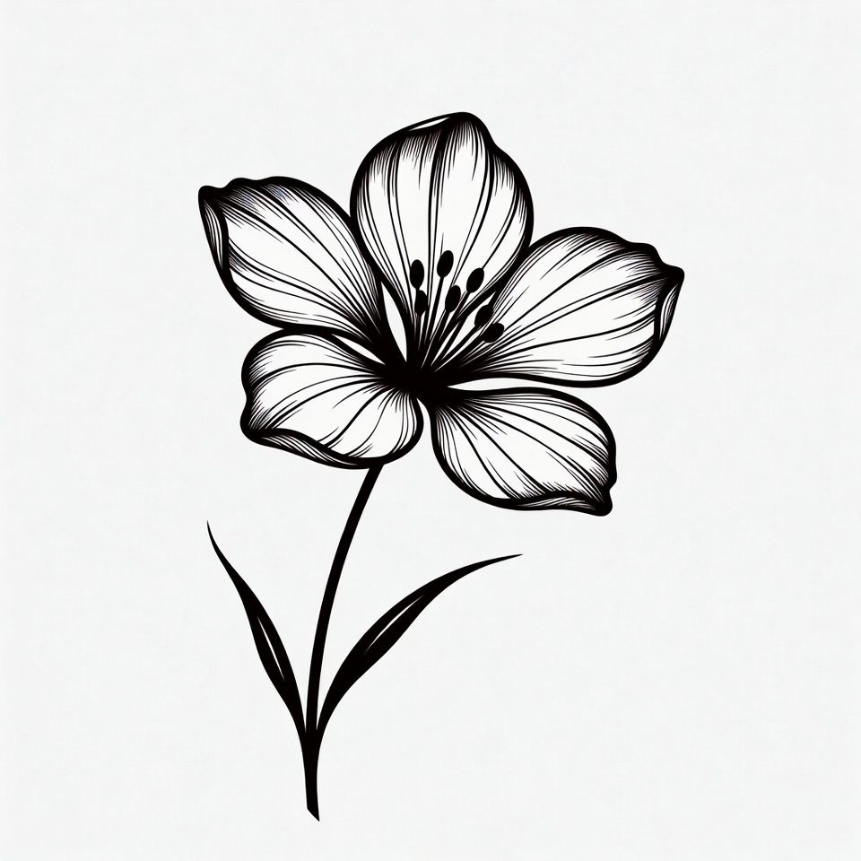 Black line drawing flower Black line drawing flower