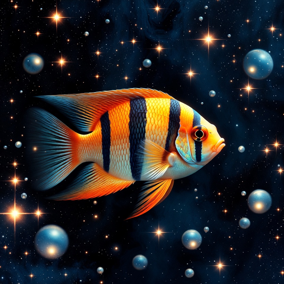 Colorful Angelfish in Cosmic Space Colorful Angelfish in Cosmic Space
