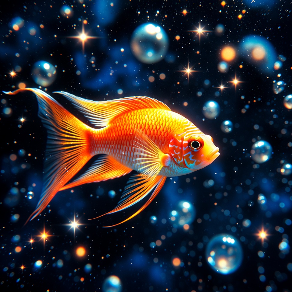Goldfish swimming in starry space Goldfish swimming in starry space