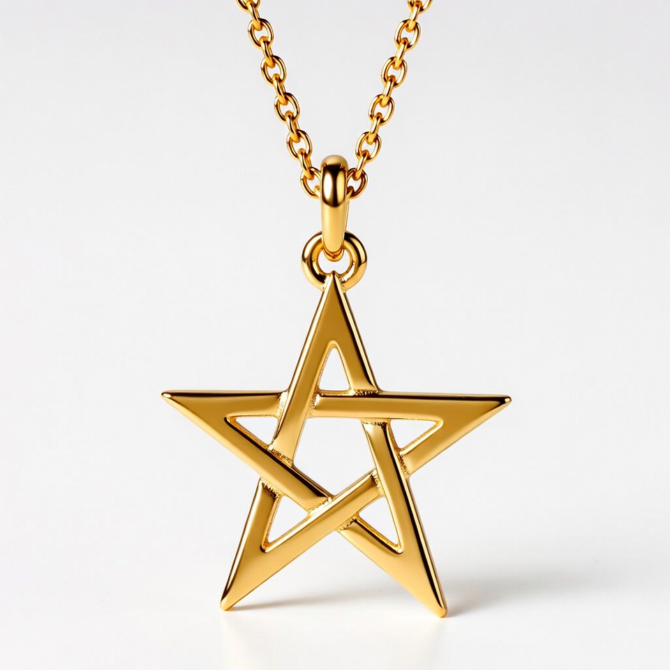 Gold Pentagram Necklace on White Gold Pentagram Necklace on White
