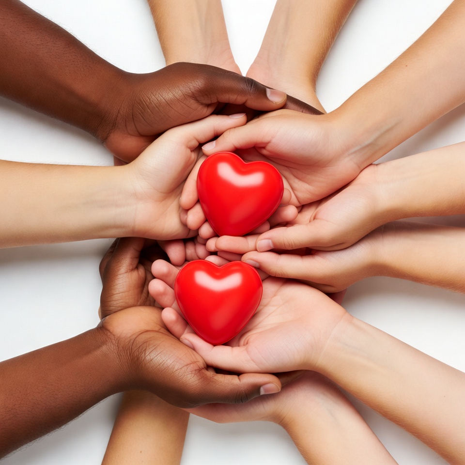 Diverse hands holding red heart Diverse hands holding red heart