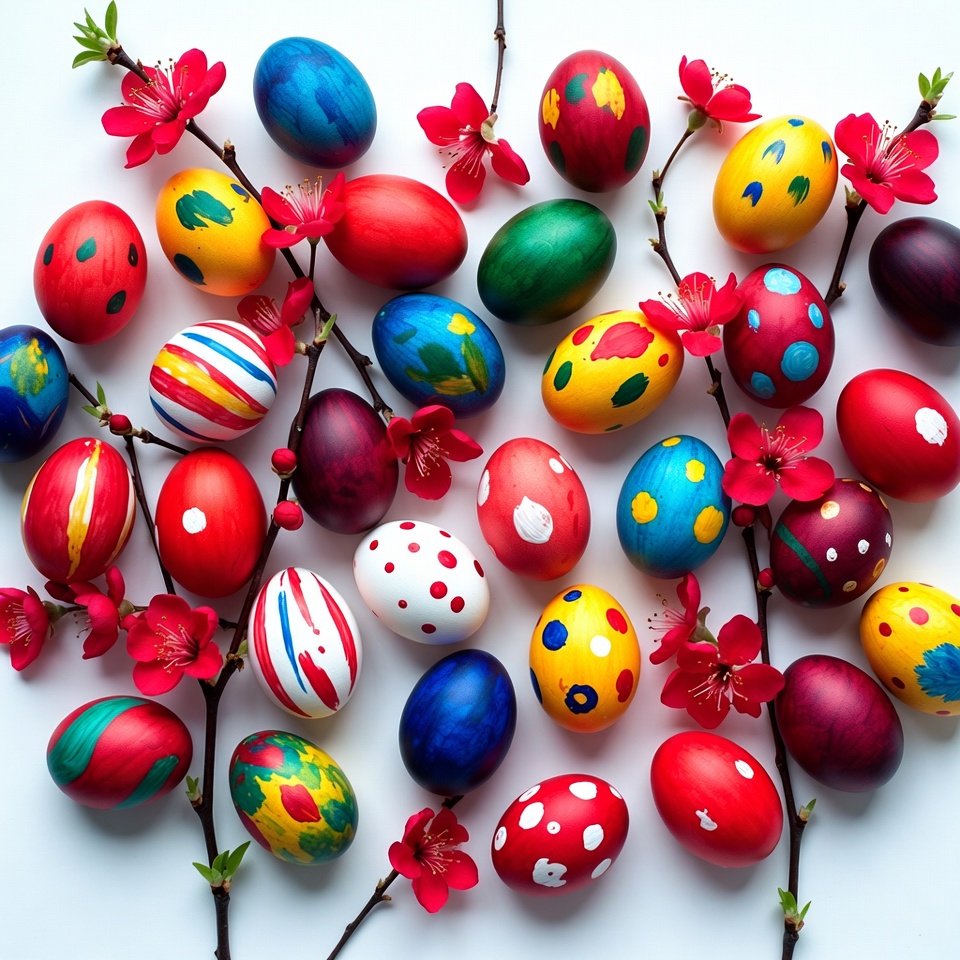 Colorful Painted Easter Eggs with Flowers Colorful Painted Easter Eggs with Flowers