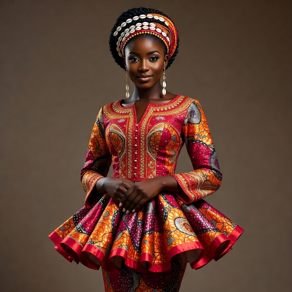 African woman in traditional Ankara dress African woman in traditional Ankara dress
