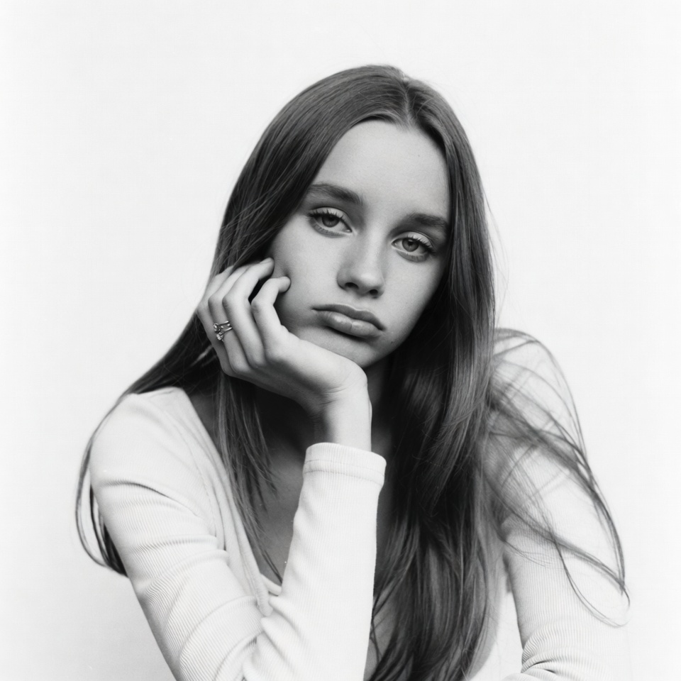 Young woman resting chin on hand Young woman resting chin on hand