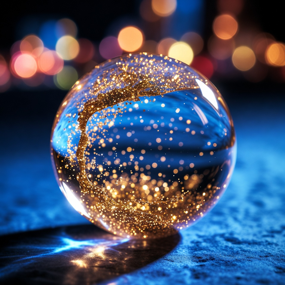 Golden Glitter Crystal Ball with City Lights Golden Glitter Crystal Ball with City Lights