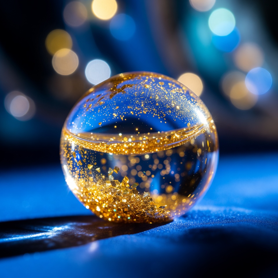 Golden Glitter Sphere on Blue Background Golden Glitter Sphere on Blue Background