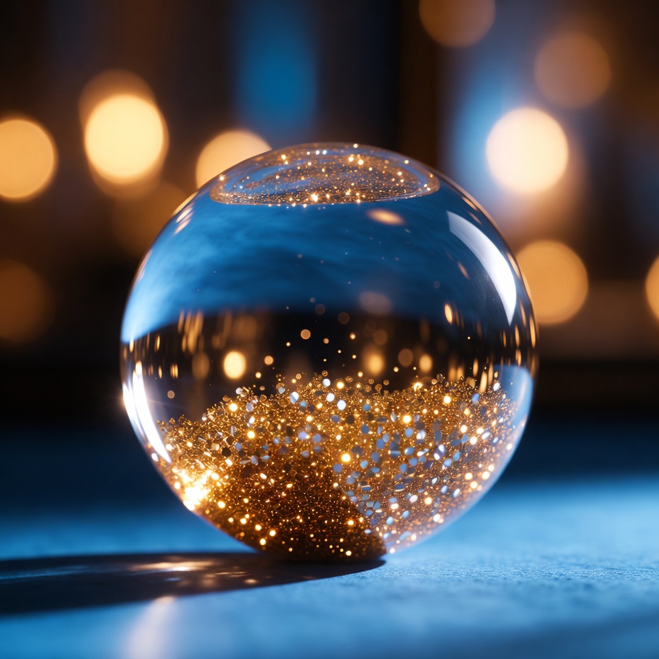 Clear glass orb with golden glitter Clear glass orb with golden glitter