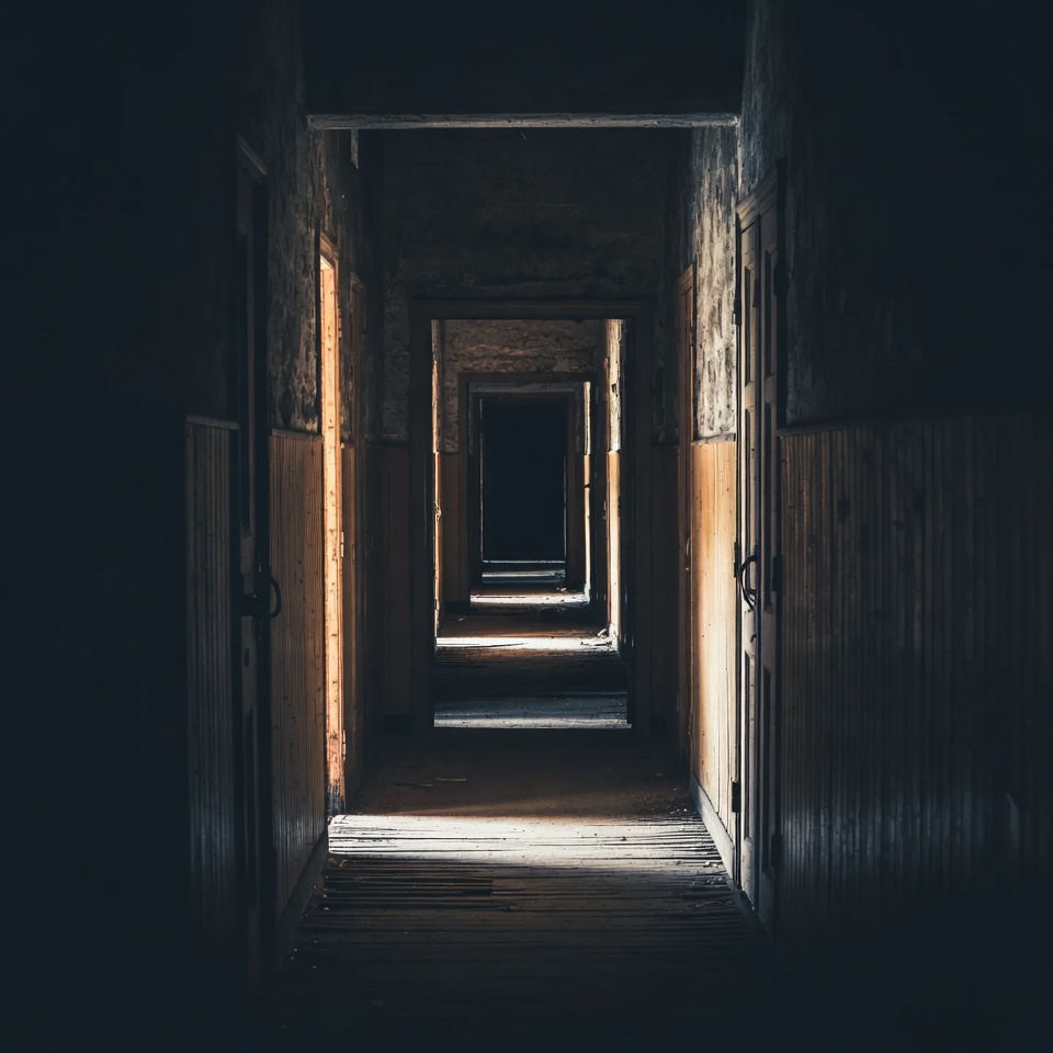 Abandoned Dark Hallway with Doors Abandoned Dark Hallway with Doors