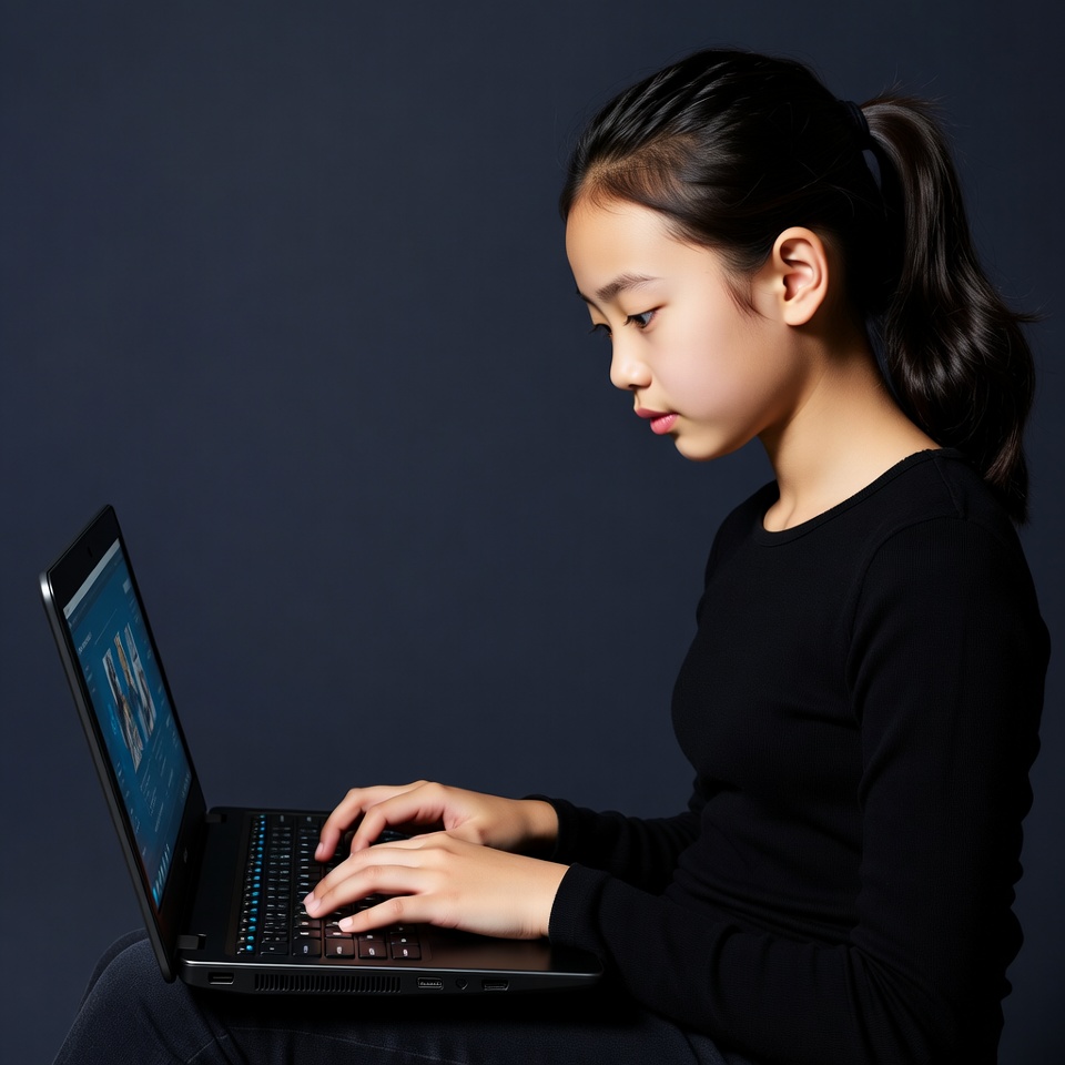 Asian girl typing on laptop Asian girl typing on laptop