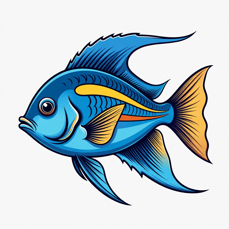 Colorful Blue Angelfish Illustration Colorful Blue Angelfish Illustration