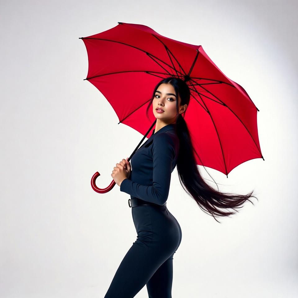 Asian woman holding red umbrella Asian woman holding red umbrella