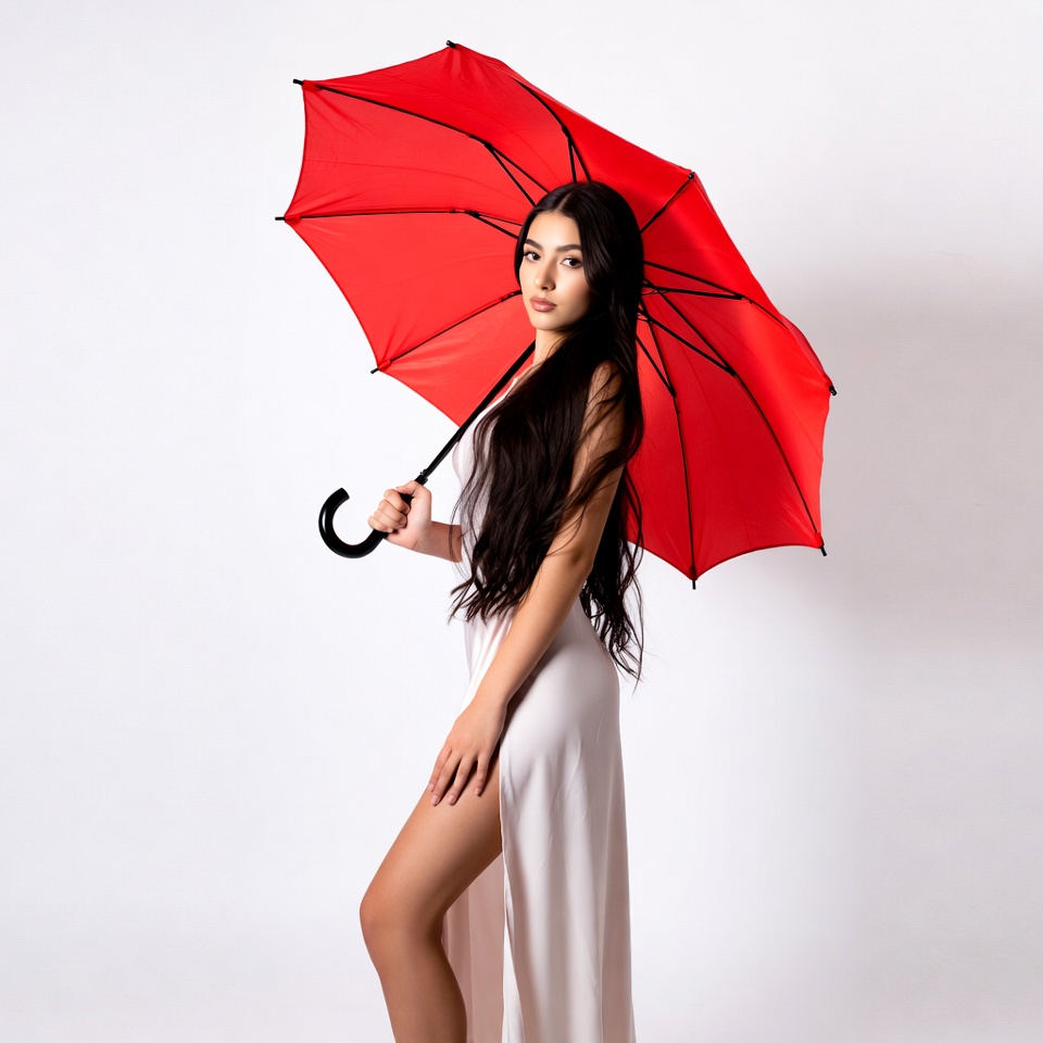 Woman holding red umbrella Woman holding red umbrella