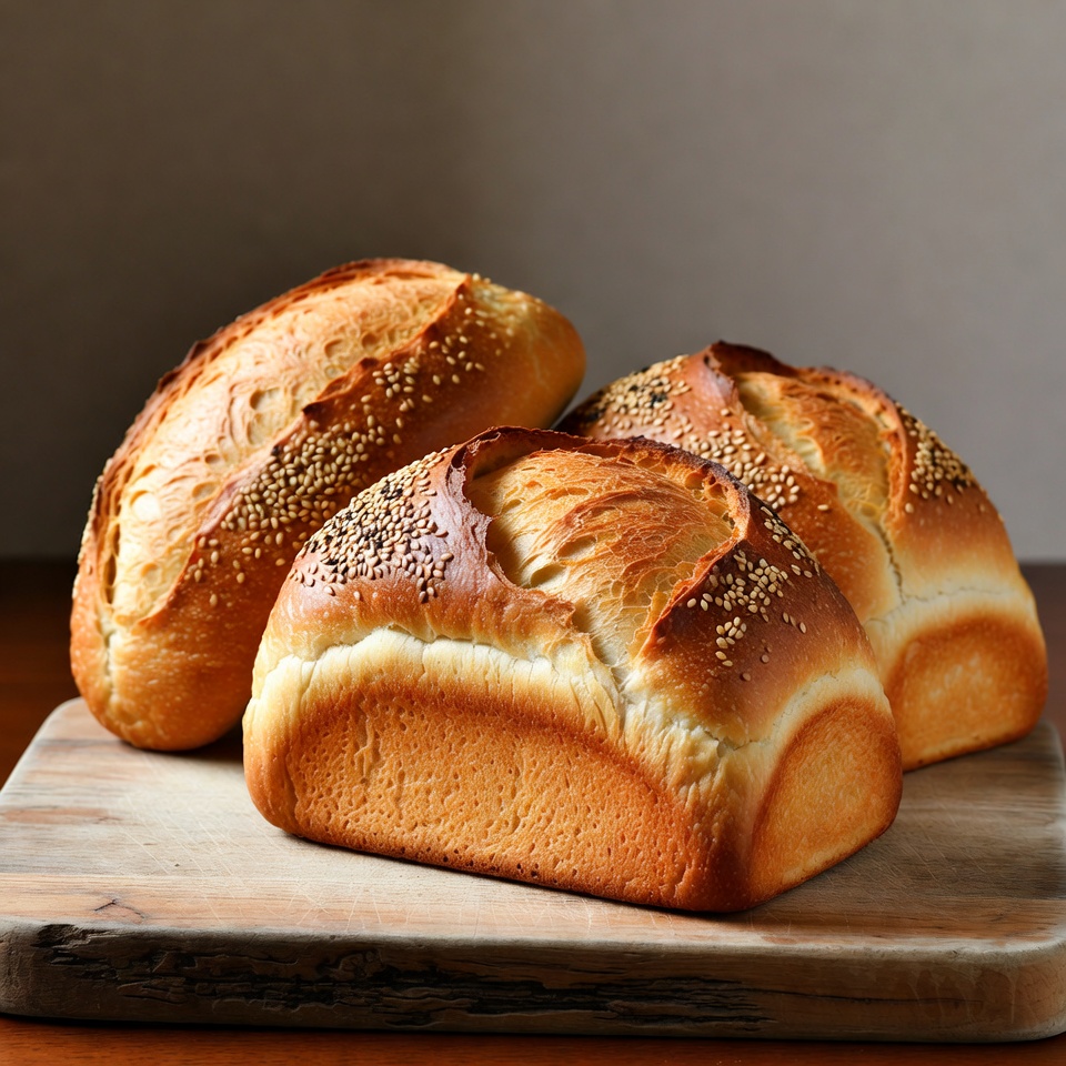 Three Sesame Seed Breads on Board Three Sesame Seed Breads on Board