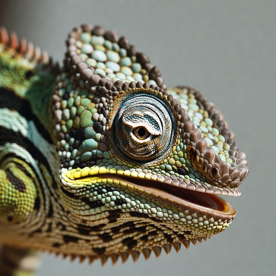Close-up chameleon with open mouth Close-up chameleon with open mouth