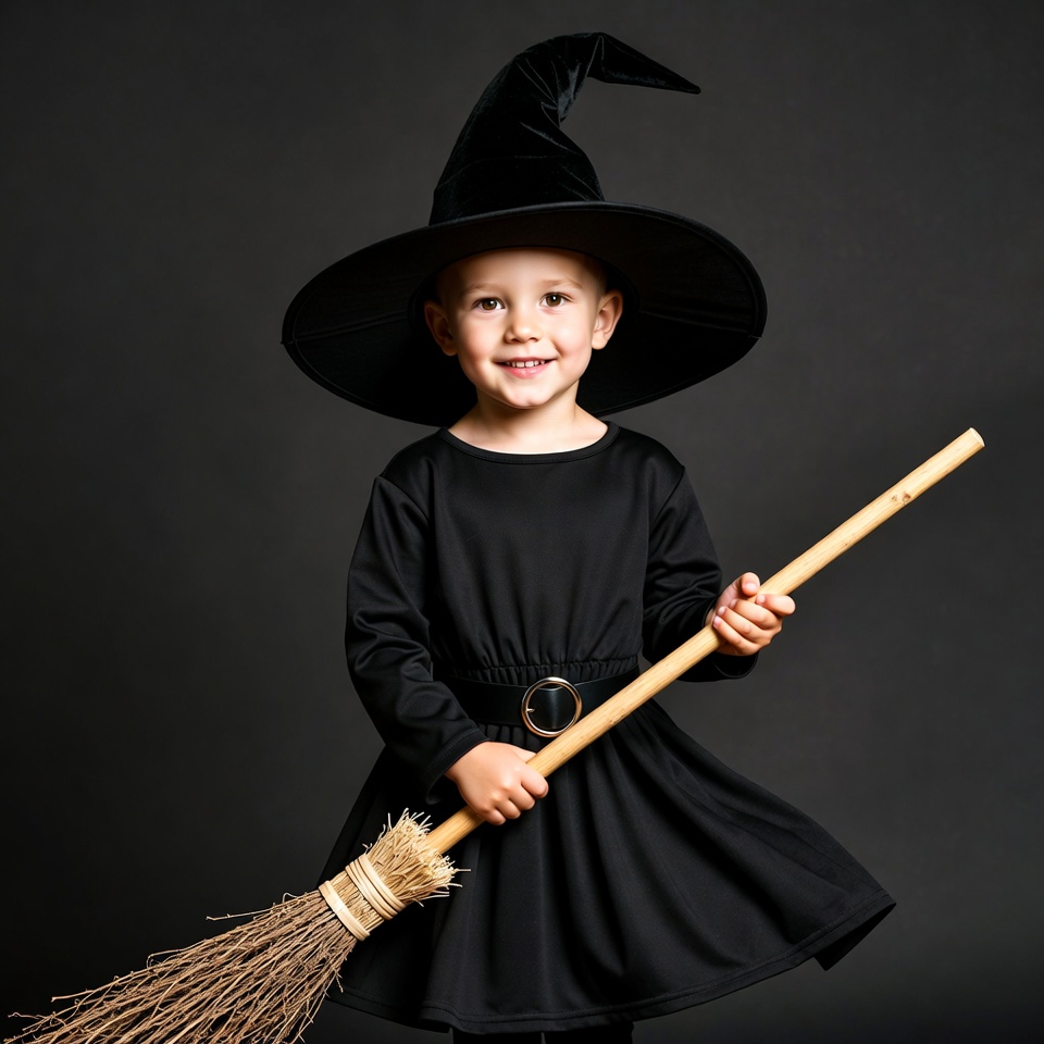 Girl in witch costume holding broom Girl in witch costume holding broom