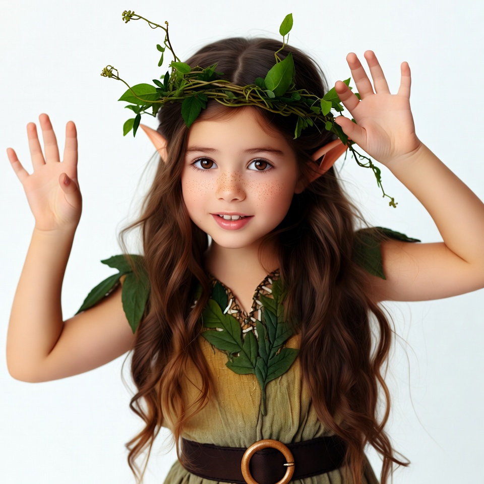 Girl in elf costume with leaf crown Girl in elf costume with leaf crown