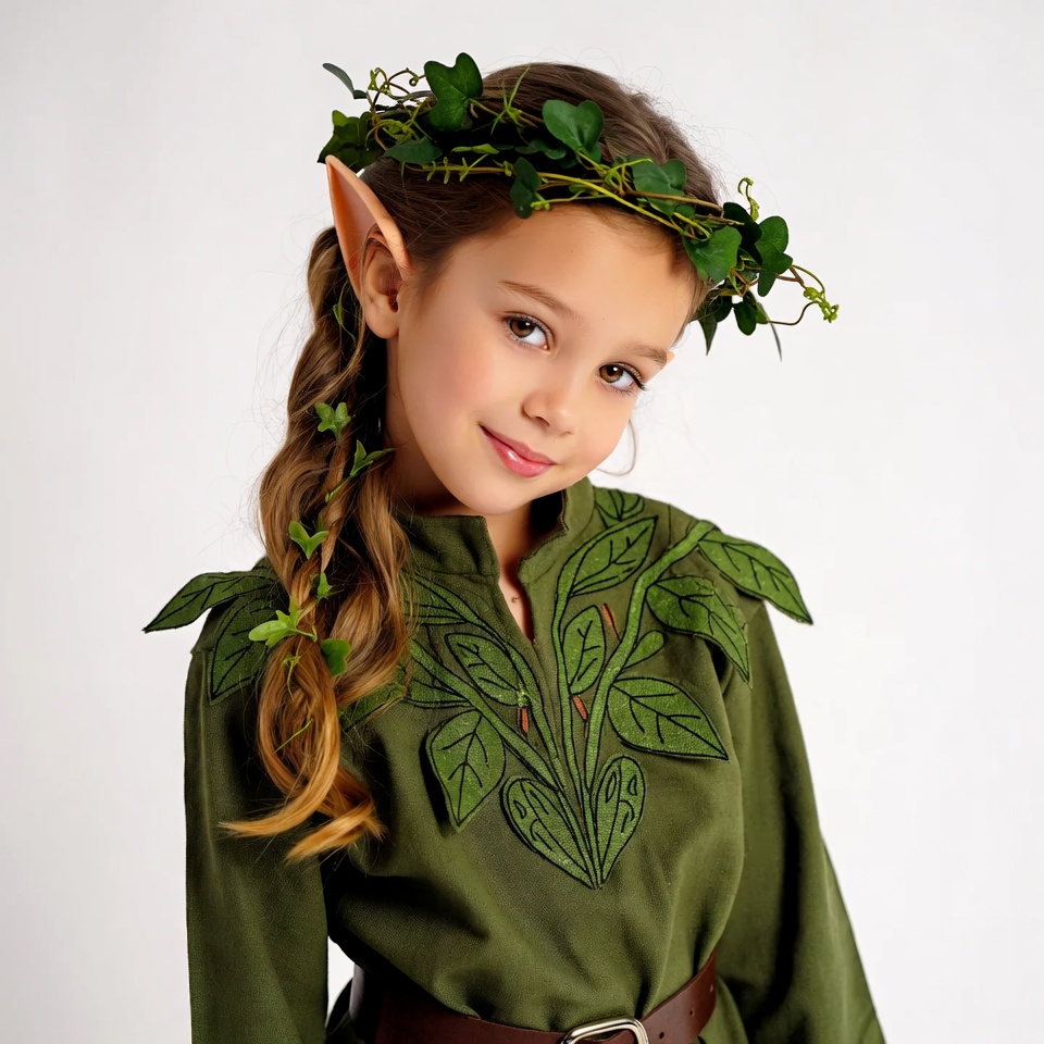 Girl in elf costume with ivy crown Girl in elf costume with ivy crown