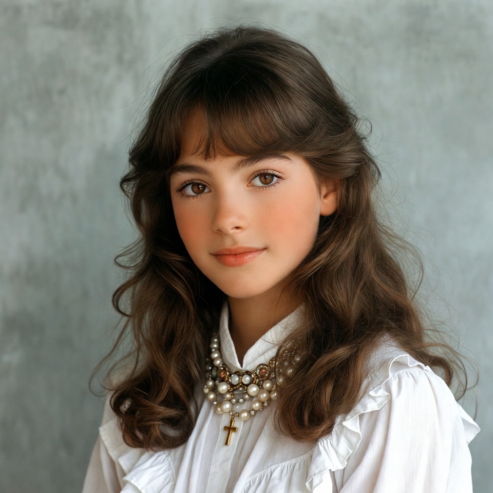 Girl with pearl necklace and cross Girl with pearl necklace and cross