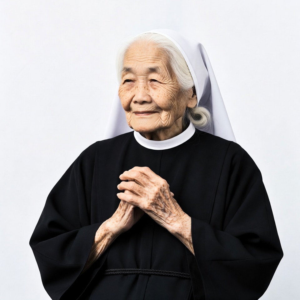 Elderly Asian nun praying Elderly Asian nun praying