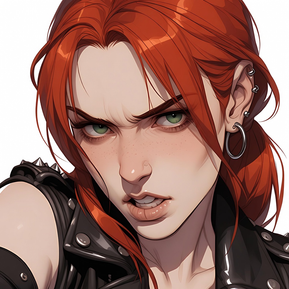 Redhead woman in leather vest Redhead woman in leather vest