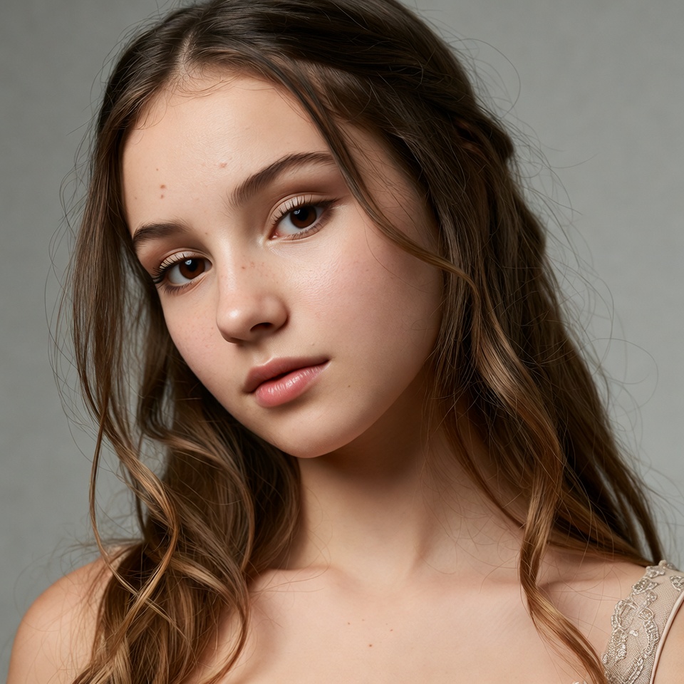 Young woman with wavy brown hair Young woman with wavy brown hair