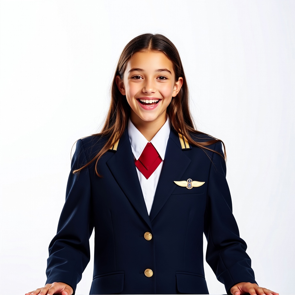 Smiling girl in flight attendant uniform Smiling girl in flight attendant uniform