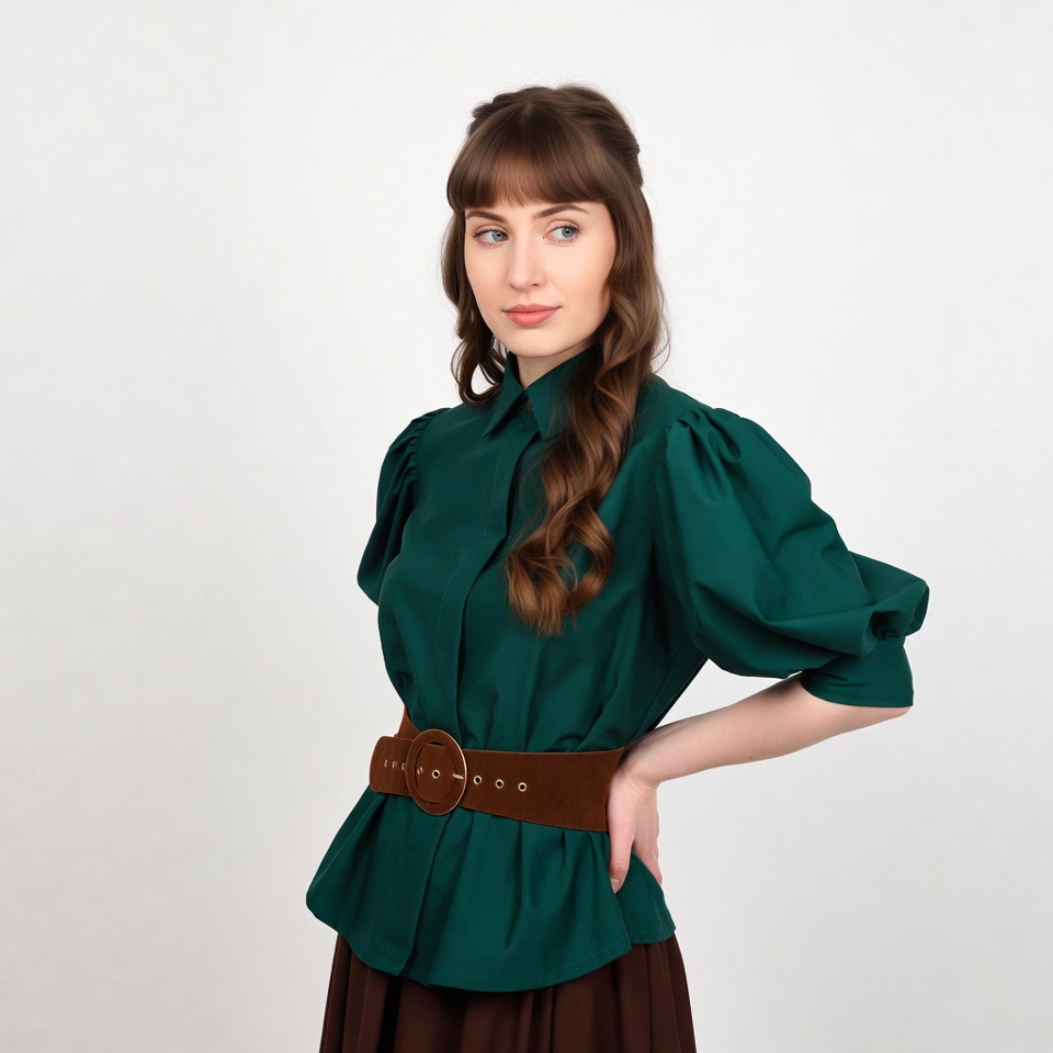 Woman in green puffed sleeve shirt Woman in green puffed sleeve shirt