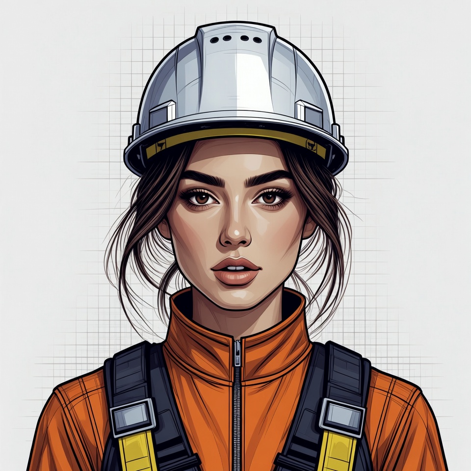 Woman wearing hard hat and safety vest Woman wearing hard hat and safety vest