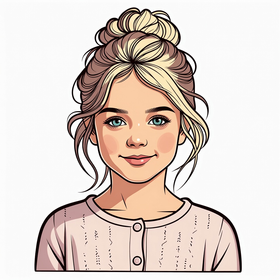 Blonde girl with messy bun illustration Blonde girl with messy bun illustration