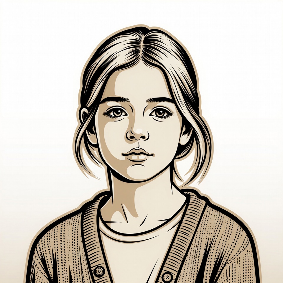 Young girl in cardigan illustration Young girl in cardigan illustration