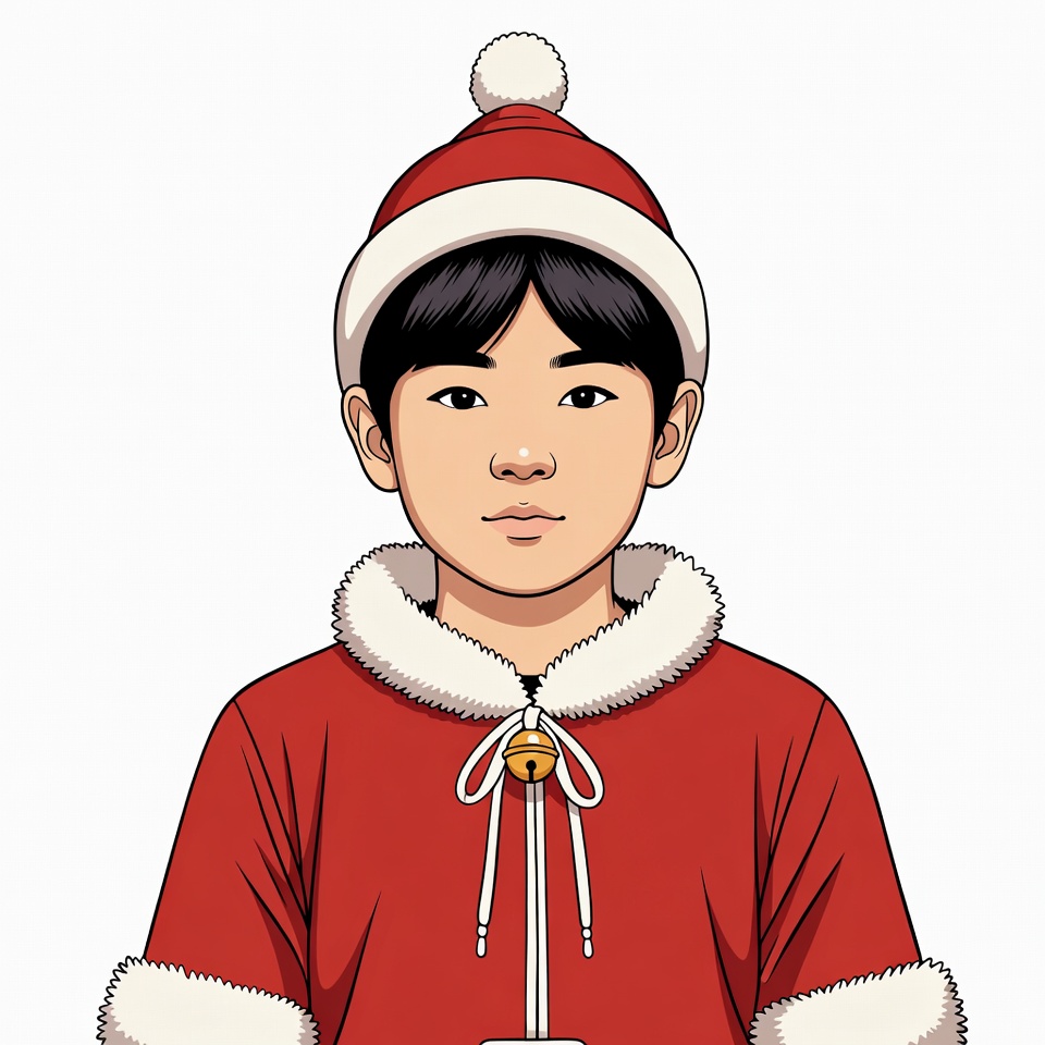 Asian boy in Santa hat illustration Asian boy in Santa hat illustration