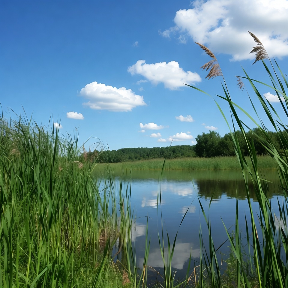Reeds by Calm Lake Shore Reeds by Calm Lake Shore