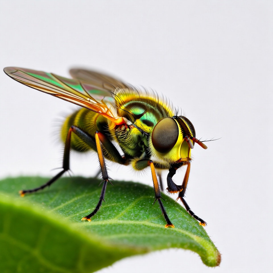 Colorful Hoverfly on Green Leaf Colorful Hoverfly on Green Leaf