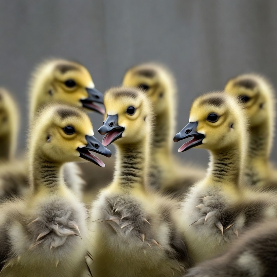 Group of fluffy goslings Group of fluffy goslings