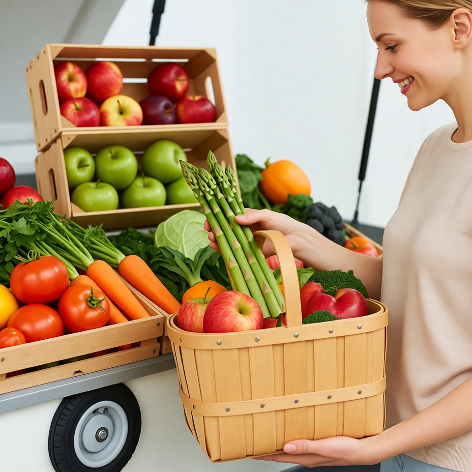Woman holding basket of fresh vegetables Woman holding basket of fresh vegetables