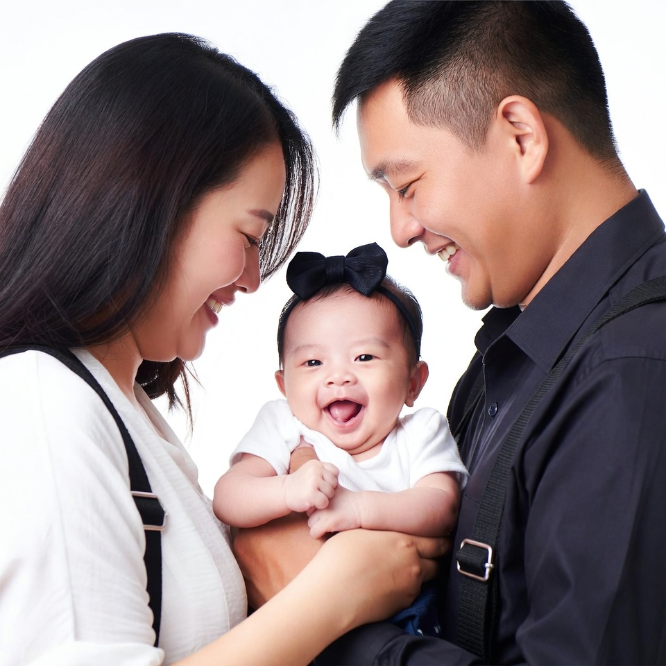 Asian family holding smiling baby Asian family holding smiling baby