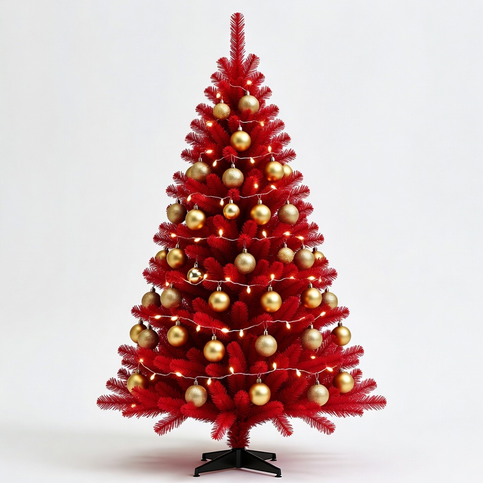 Red Christmas Tree with Gold Ornaments Red Christmas Tree with Gold Ornaments