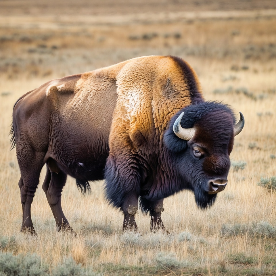Bison standing in grassy field Bison standing in grassy field