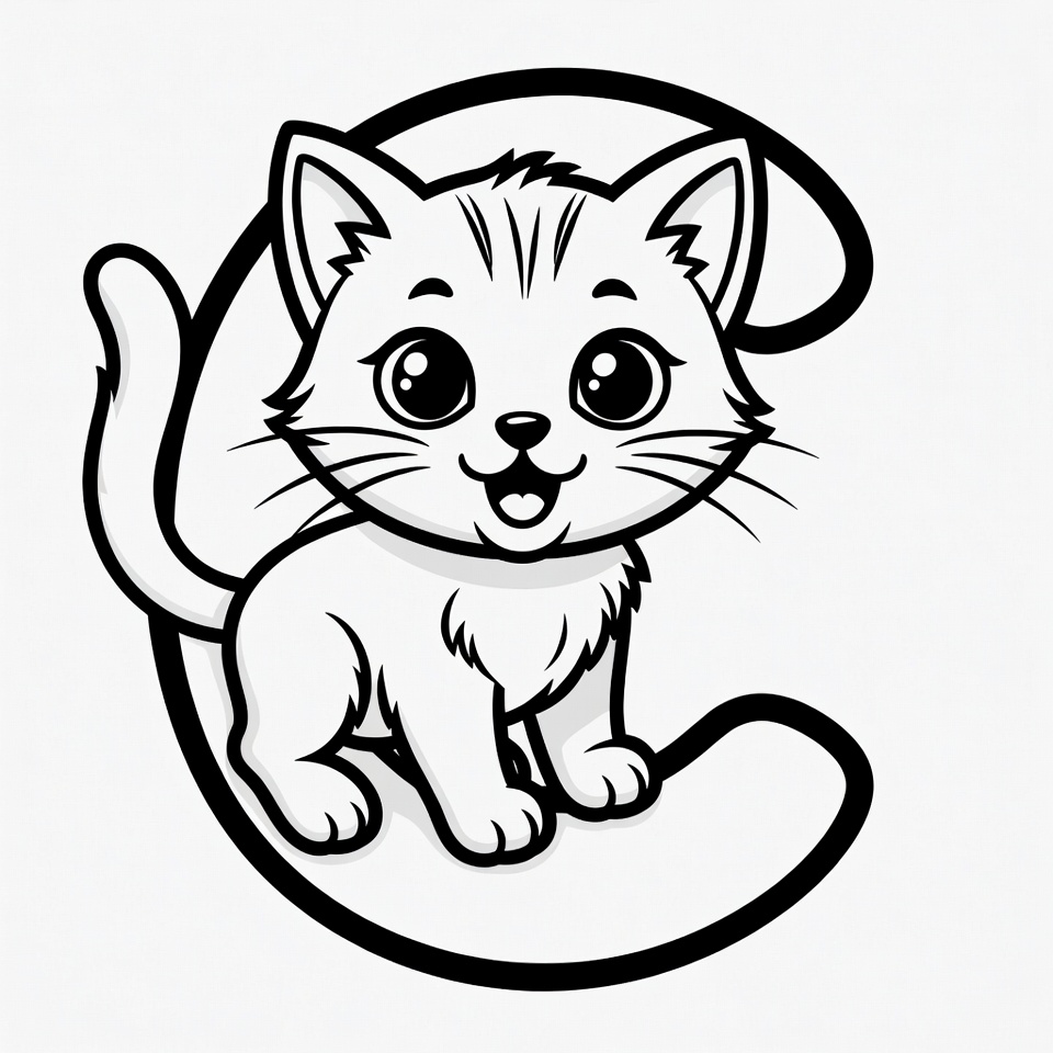 Cute cat on letter C Cute cat on letter C