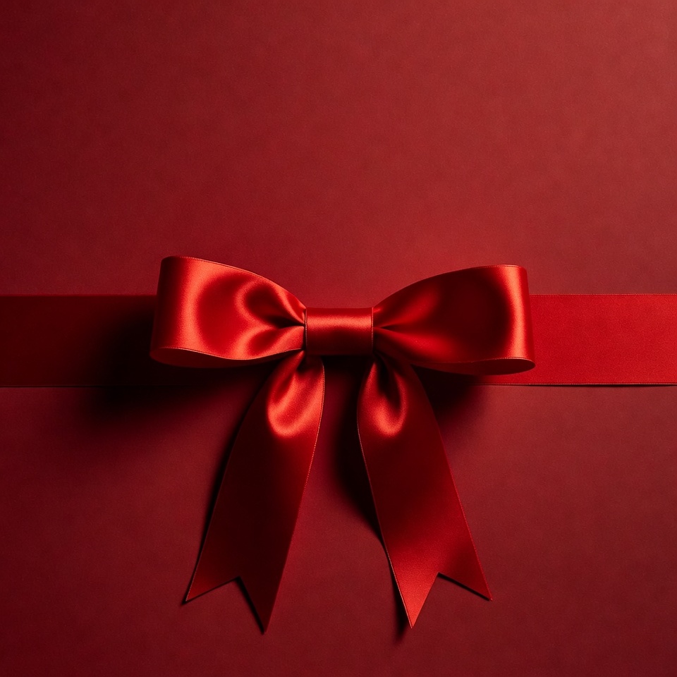 Red Satin Bow on Red Background Red Satin Bow on Red Background