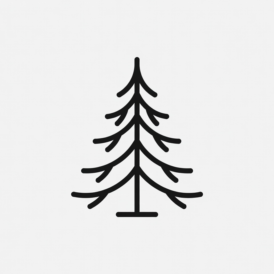 Black line art pine tree Black line art pine tree