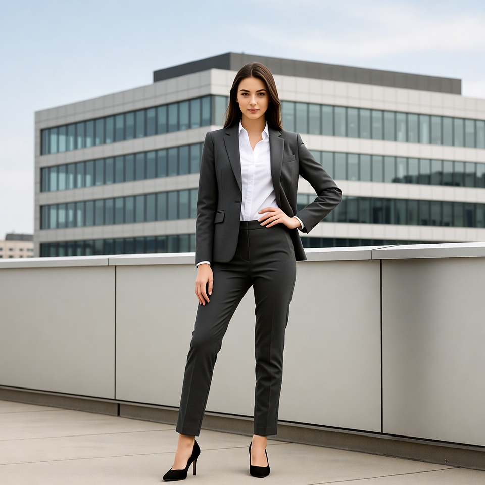 Business woman in suit on rooftop Business woman in suit on rooftop