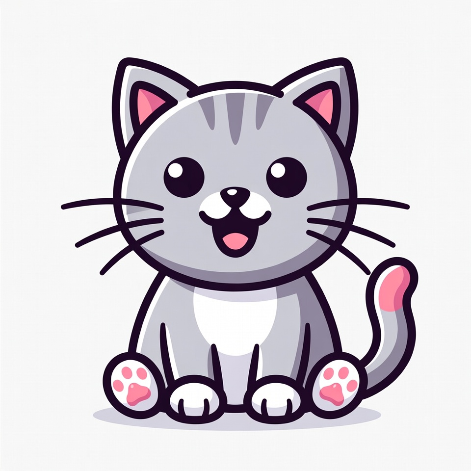 Cute gray kitten smiling illustration Cute gray kitten smiling illustration