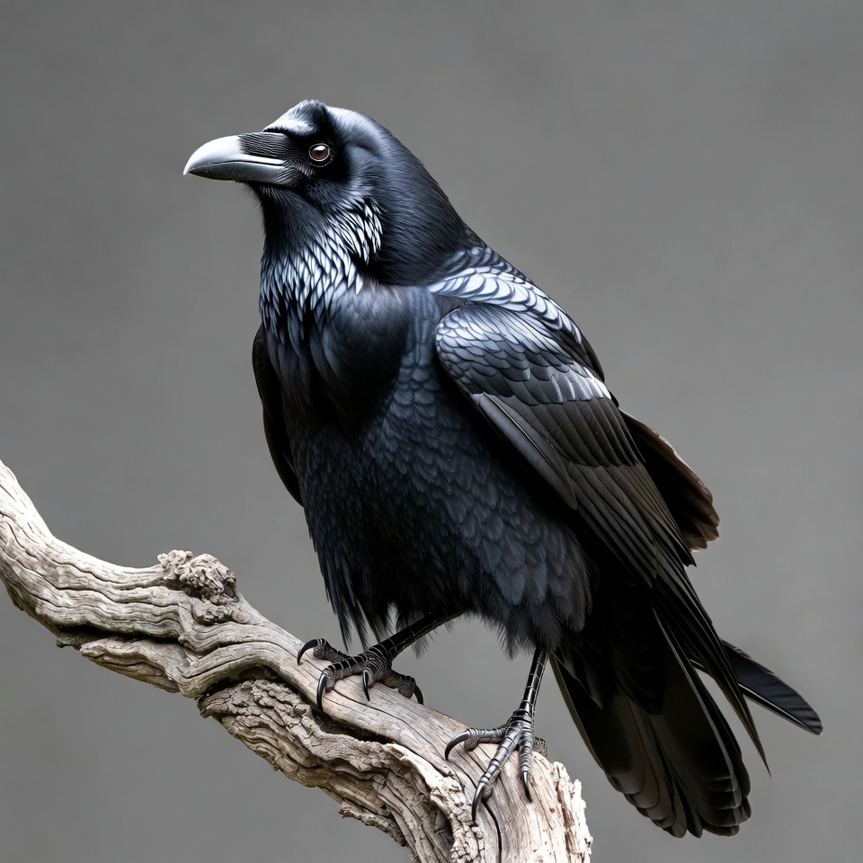 Raven perched on branch Raven perched on branch