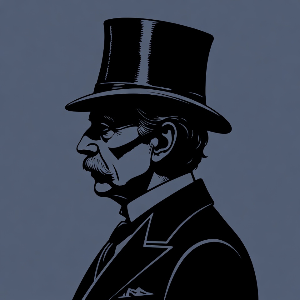 Victorian man in top hat silhouette Victorian man in top hat silhouette